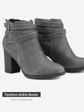 Women's Chunky High Heel Ankle Booties Shoes